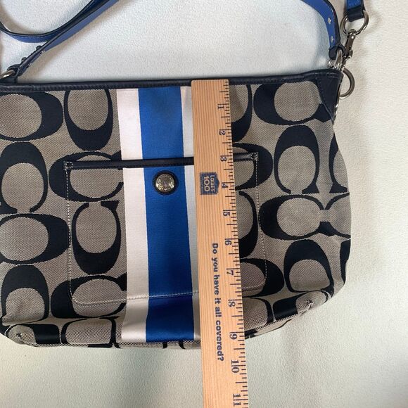 Coach Jacquard Black Blue Hamptons Weekend Satchel Purse C1282-10055 shoulder - Picture 4 of 11